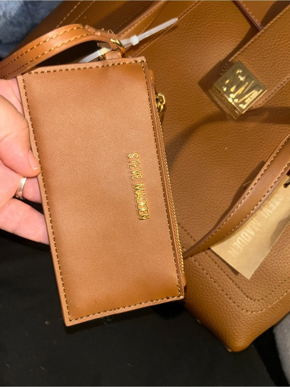 Steve Madden Cognac Pebbled Tote with Matching Wristlet
